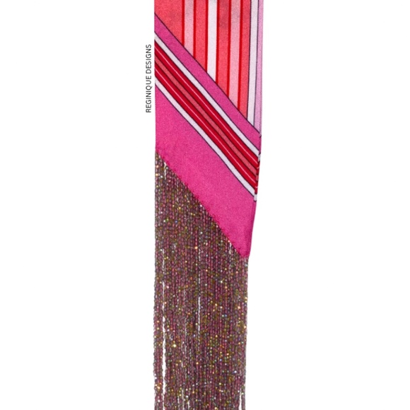 SeraBijoulet™ Handcrafted Silk Skinny Scarf with Beaded Fringe - Picture 4 of 7